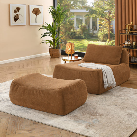 Lofta Bean Set – Orange Lazy Beanbag Sofa with Waist Pillow & Ottoman (Color Variant)
