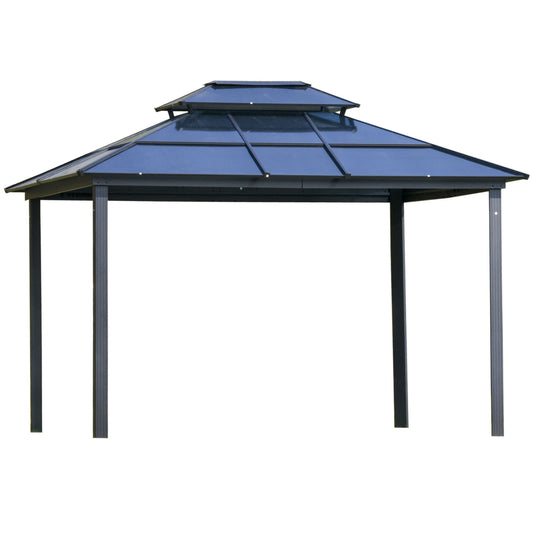 Aurelia 10x12' Hardtop Gazebo – Polycarbonate Double Roof Pavilion with Netting & Curtains (Gray) - JUSTLIVE NESTJUSTLIVE NEST
