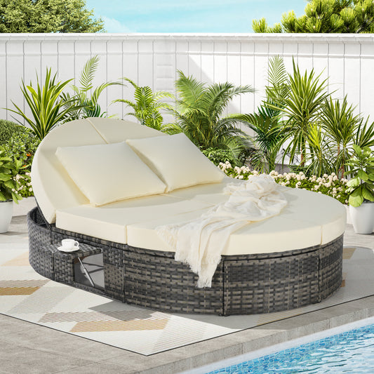 Nestra Grid Egg Chair – Gray PE Wicker Lounge Chair with Matching Gray Cushion