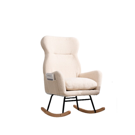 Velra Rocker Chair – Beige Teddy Fabric Rocking Lounge with High Back and Armrests