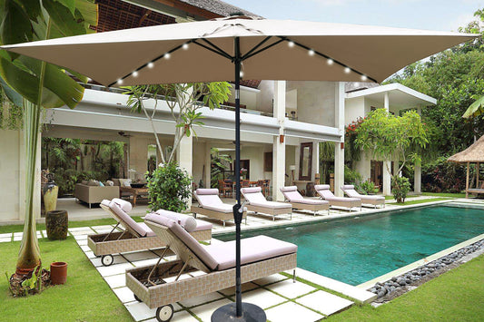 Solair 10x6.5' Rectangular LED Umbrella – Solar Crank Shade with Push - Button Tilt for Patio or Pool - JUSTLIVE NESTJUSTLIVE NEST