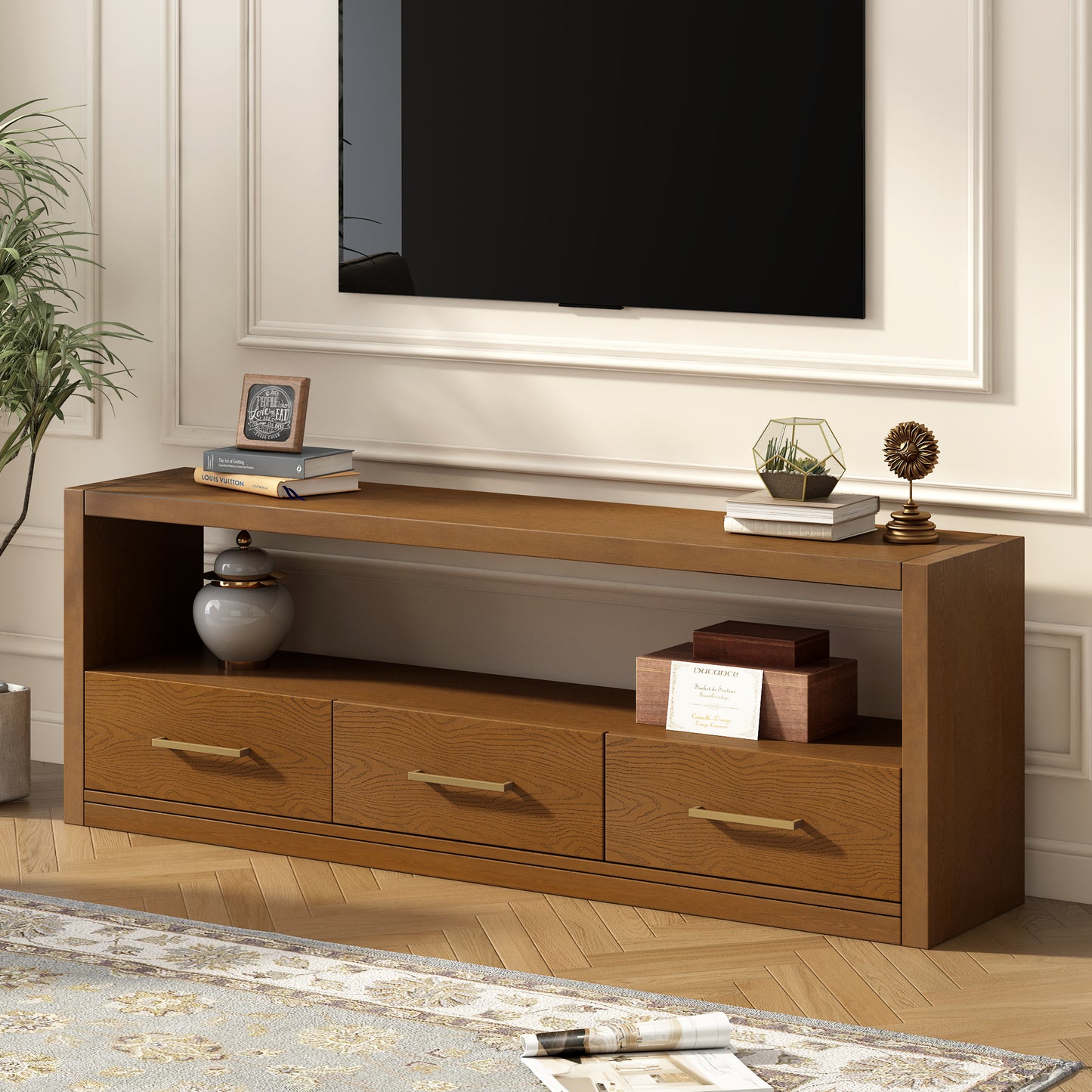 Mirodra Classic Console – TV Cabinet with 3 Drawers & Wide Surface