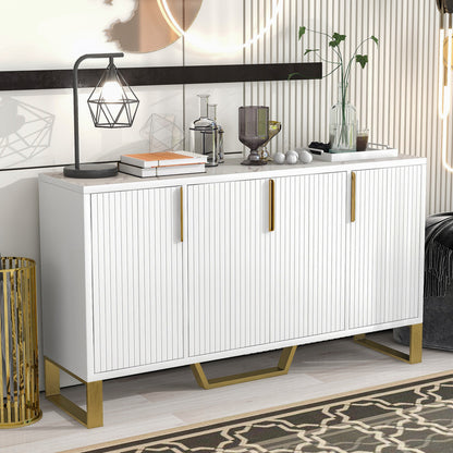Trexm Sideboard – White 4-Door Kitchen Cabinet with Metal Legs and Shelves
