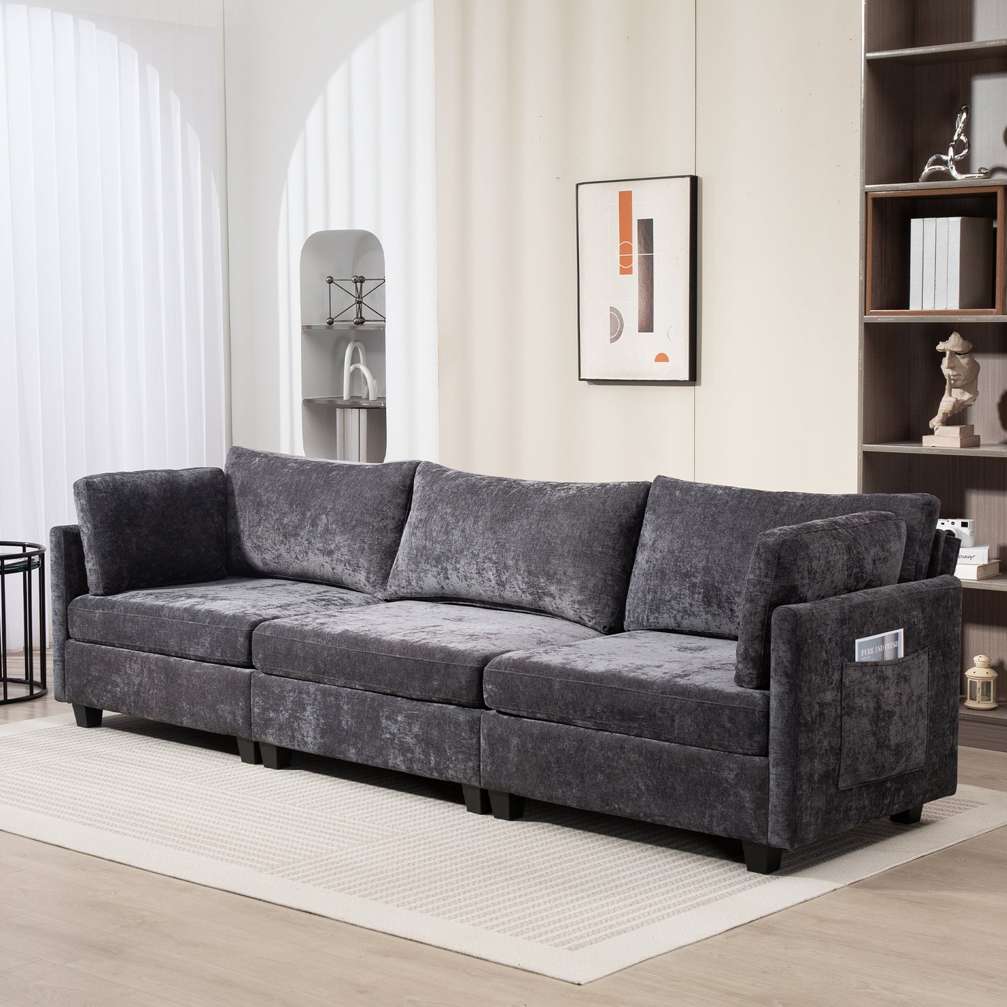 JUSTLIVE ‘Comfina Luxe” XXXL Sofa – Chenille Fabric | Deep 3-Seat + Body-Conforming + Ultra-Soft + Pocket