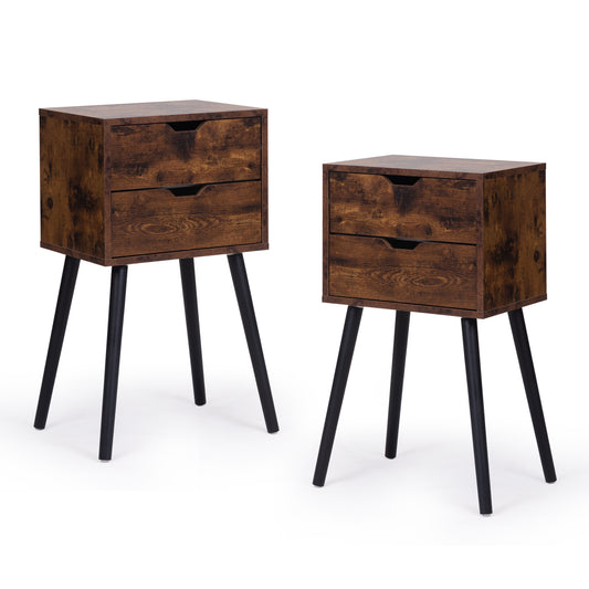 Farmessa Rustic Stand – 2-Drawer Nightstand with Solid Wood Legs in Rustic Brown
