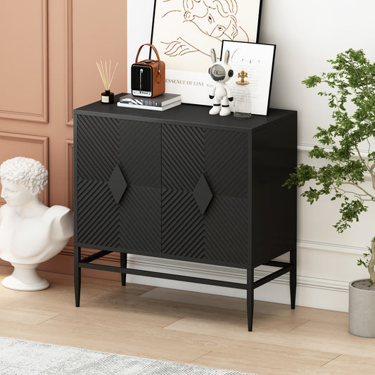 Cearra Duo Cabinet – 31.5" Black 2-Door Storage Unit with Tiered Interior