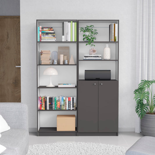Layvon Duo Set – 49" 2-Piece Gray & White Bookcase with Double Cabinet