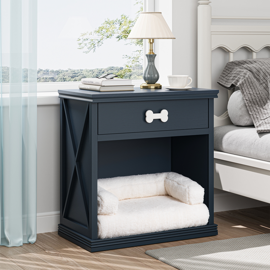 Nuvio Pet Cabinet – Vintage-Style Storage with LED Light, Drawer & Hidden Cat Litter Box Bed