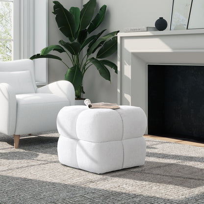 Gridora Pouf – AlmondChenille Wrap, TuftNest Cube Design