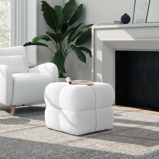 Gridora Pouf – AlmondChenille Wrap, TuftNest Cube Design