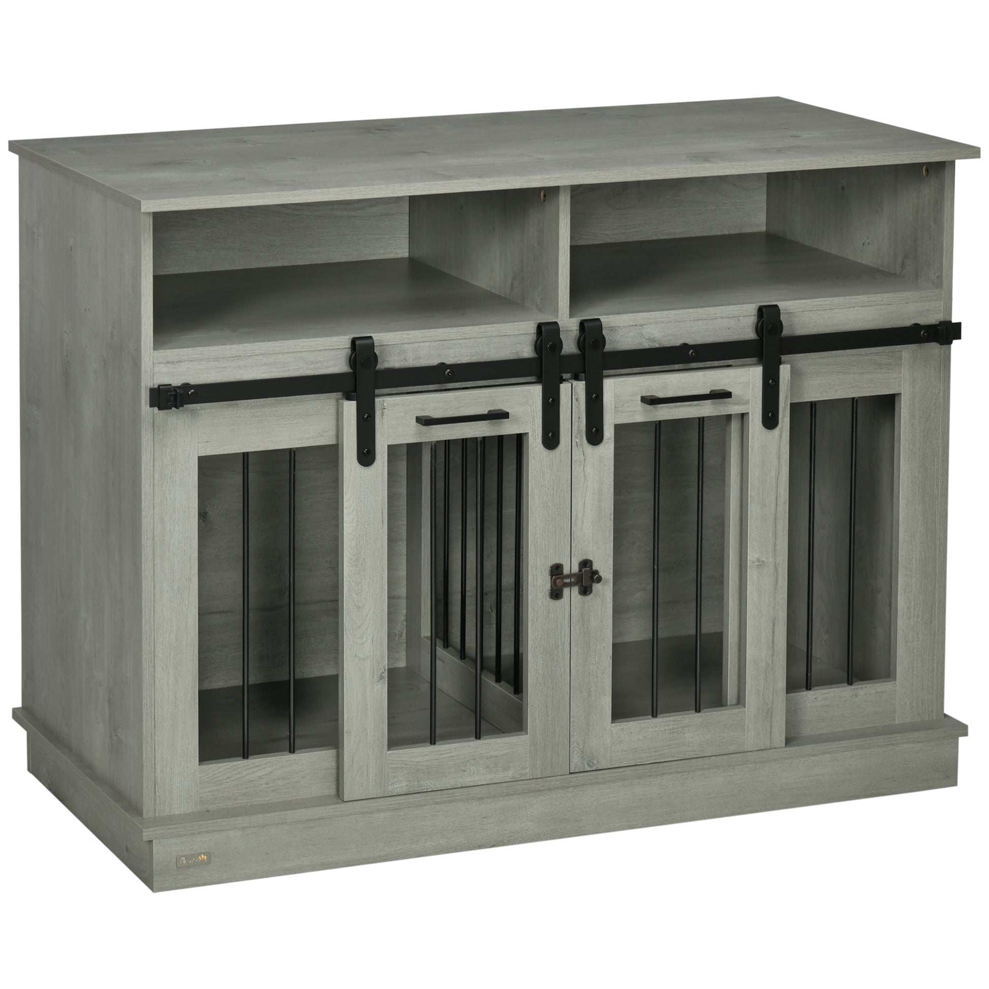 Hollo 47" Dual Dog Crate – Gray Sliding Door Kennel with Shelves for Large or 2 Small Dogs - JUSTLIVE NESTJUSTLIVE NEST