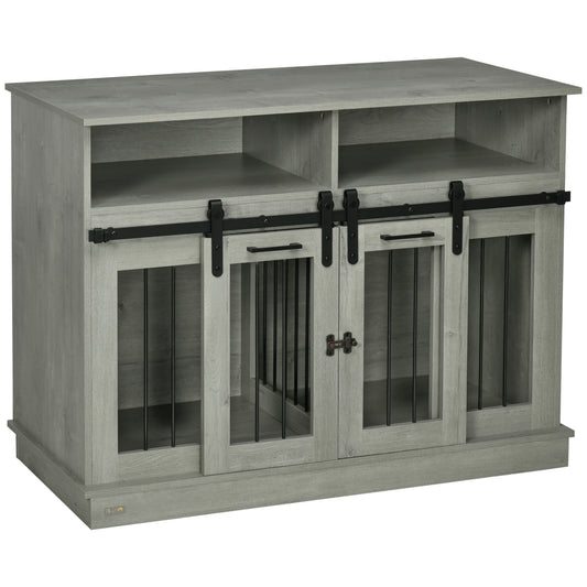 Hollo 47" Dual Dog Crate – Gray Sliding Door Kennel with Shelves for Large or 2 Small Dogs - JUSTLIVE NESTJUSTLIVE NEST