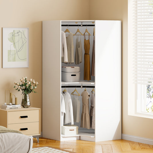 Vetra Corner Armoire – Space-Saving White Polygon Wardrobe Cabinet