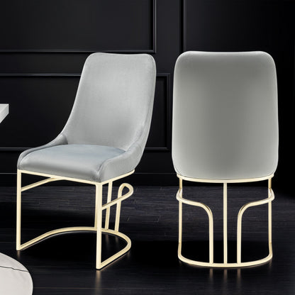 Emrald Dining Chairs – 2-Piece Set in Gray Upholstery with Gold Wood Legs