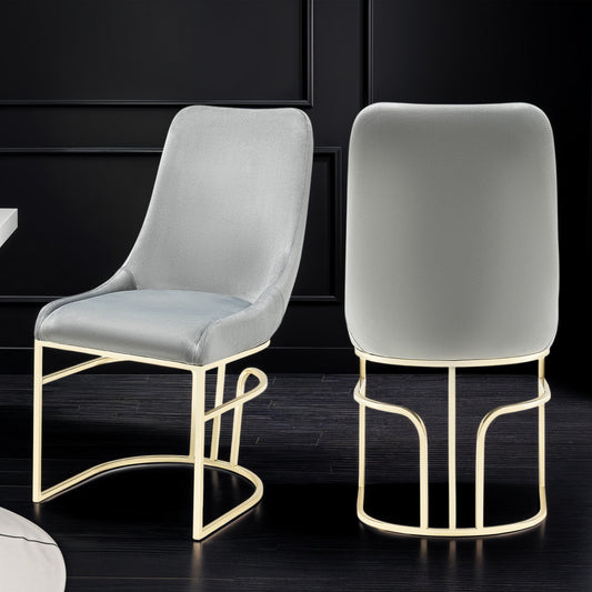 Emrald Dining Chairs – 2-Piece Set in Gray Upholstery with Gold Wood Legs