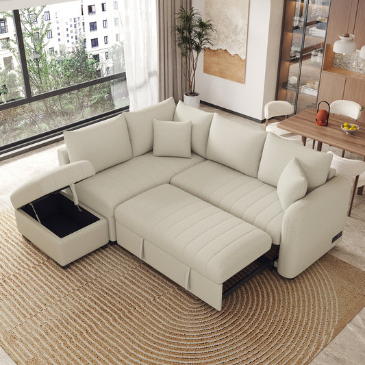 PowerNest™ Flex Lounger – 82' Convertible Sofa with Storage & Smart Hub (Beige)