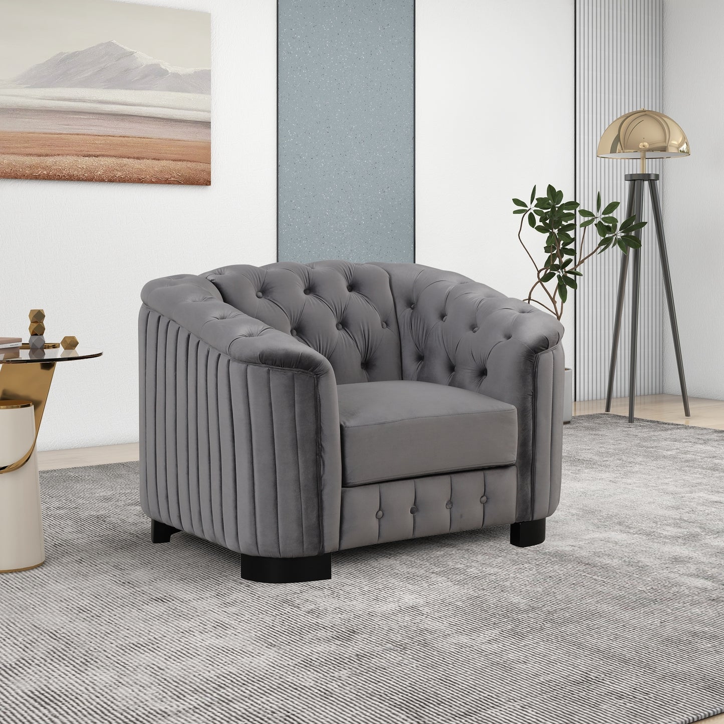 Accent Chair – 41.5' Gray Velvet Single Lounge with Plush Removable Cushion