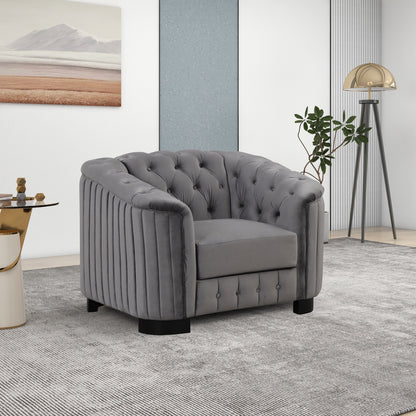 Accent Chair – 41.5' Gray Velvet Single Lounge with Plush Removable Cushion