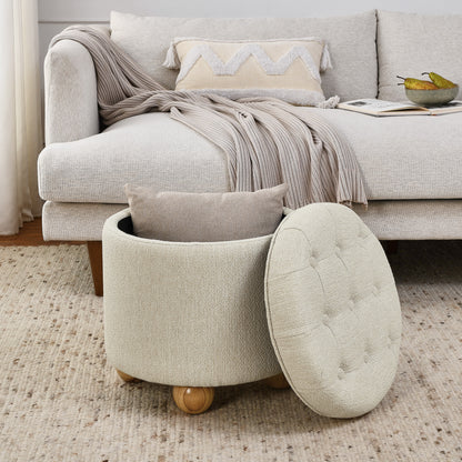 Linterra Ottoman – BeigeLoom Upholstery, FlipTop Table Lid & HiddenNest Core