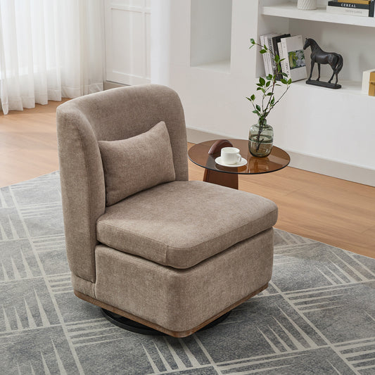 Veluna Chair – Taupe Chenille, 360° Swivel Metal Base, Pillow Included
