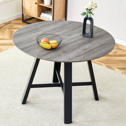 Velora 42'' Round Dining Table – Gray Grain MDF Top with Black Metal Base