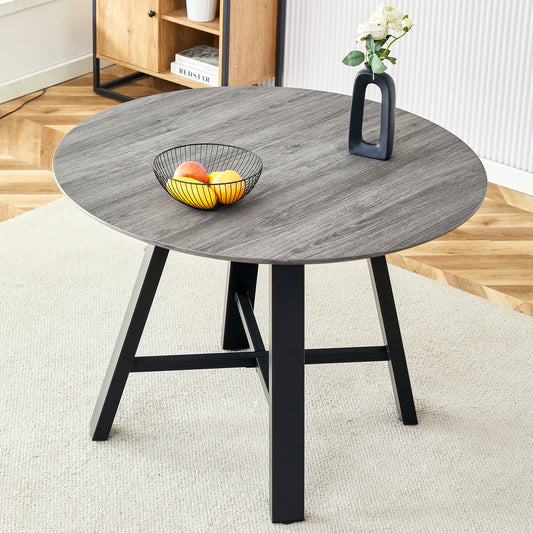 Velora 42'' Round Dining Table – Gray Grain MDF Top with Black Metal Base