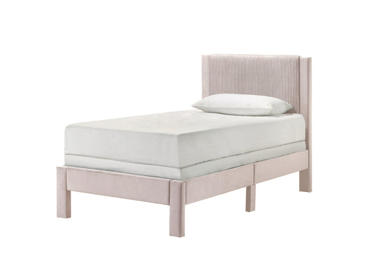 Pluvia Twin Bed – Pink Ribbed Upholstered Platform with Low Frame (Youth/Kids)