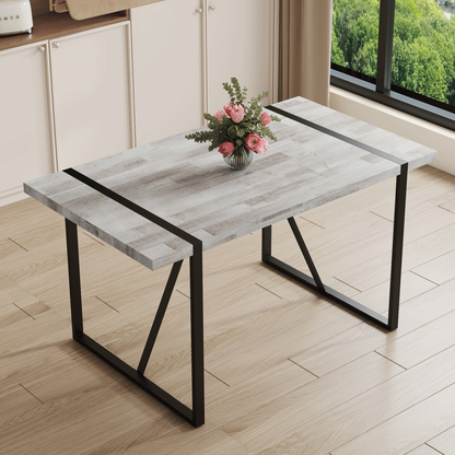 Retra Dining Table – Rectangular Gray Textured Top with Black Metal Frame
