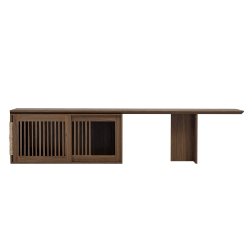 Vero Pet-Friendly TV Console – Mid-Century Walnut Stand with Extendable Table, Cushion & Cat Cubby