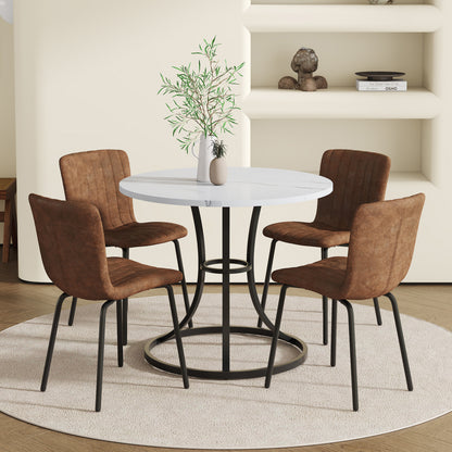 Milo Round 33" Dining Set – Brown Tech-Fabric Chairs & Minimalist Table