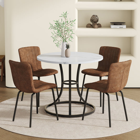 Milo Round 33" Dining Set – Brown Tech-Fabric Chairs & Minimalist Table