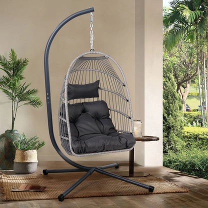Mira Hanging Egg Chair – Wicker Swing with Stand, Hammock-Style Lounge, Indoor & Outdoor