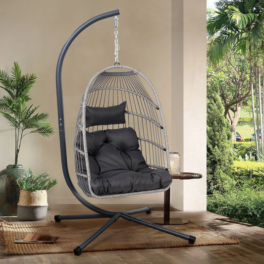 Mira Hanging Egg Chair – Wicker Swing with Stand, Hammock-Style Lounge, Indoor & Outdoor