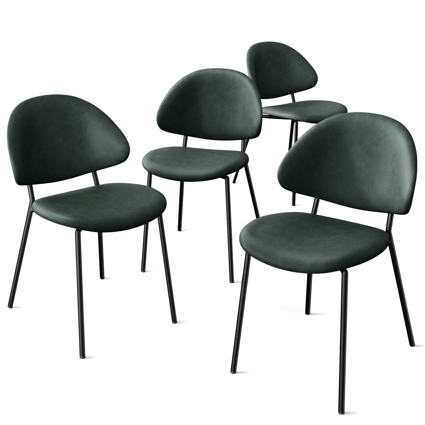 Curvia Dining Chairs – Set of 4 Green PU Curved Backrest Seats, Mid-Century Look