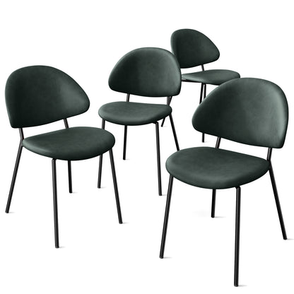Curvia Dining Chairs – Set of 4 Green PU Curved Backrest Seats, Mid-Century Look