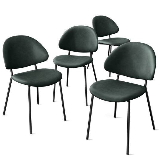 Curvia Dining Chairs – Set of 4 Green PU Curved Backrest Seats, Mid-Century Look