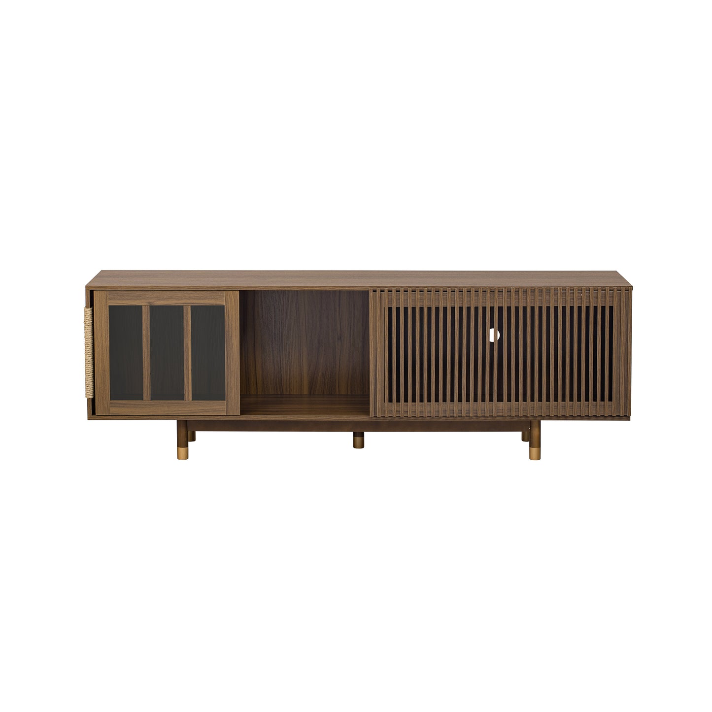 Vero Mid - Century TV Console – Walnut Pet - Friendly Stand with Flip - Down Sliding Door & Cat House - JUSTLIVE NESTJUSTLIVE NEST