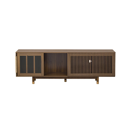 Vero Mid - Century TV Console – Walnut Pet - Friendly Stand with Flip - Down Sliding Door & Cat House - JUSTLIVE NESTJUSTLIVE NEST