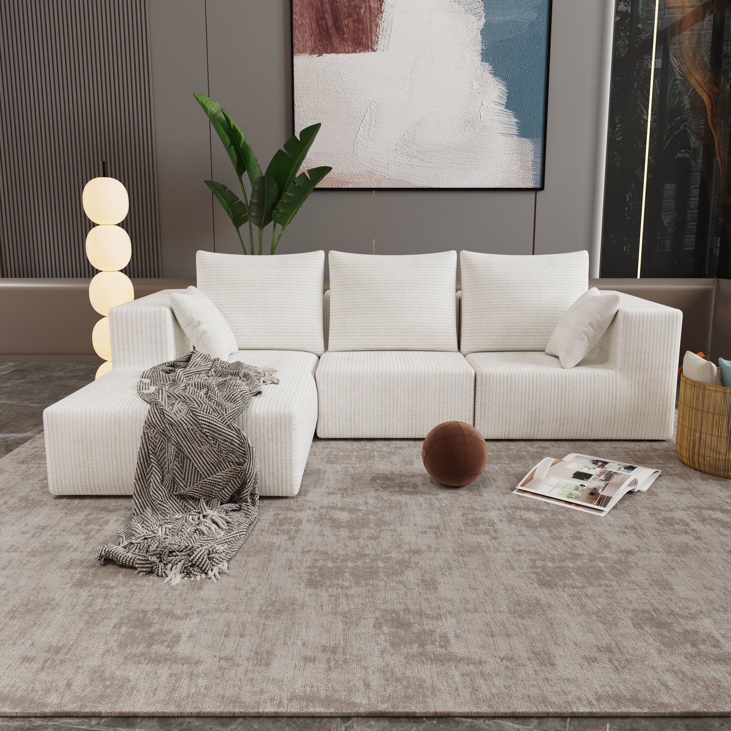 JUSTLIVE NEST® Fraelo Plush Modular Sofa – Beige Corner Sectional with Soft Sponge & Versatile Layout Options