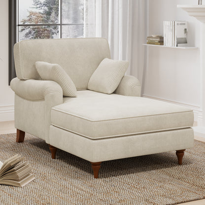 JUSTLIVE ‘Comfina Luxe” Chaise Lounge – Beige Corduroy | Sleeper Chair + Oversized + 2 Comfy Pillows