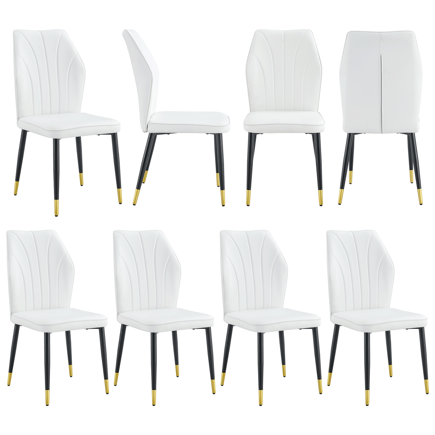 Zelto Dining Chair Set – 8 PU Patterned Back Chairs with Black Metal Legs
