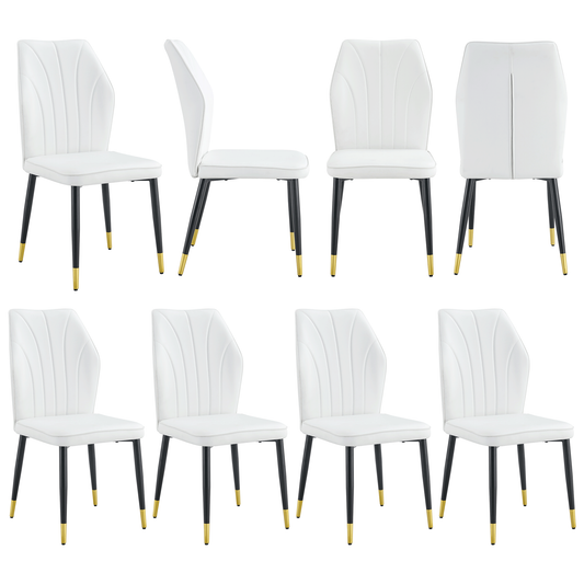 Zelto Dining Chair Set – 8 PU Patterned Back Chairs with Black Metal Legs