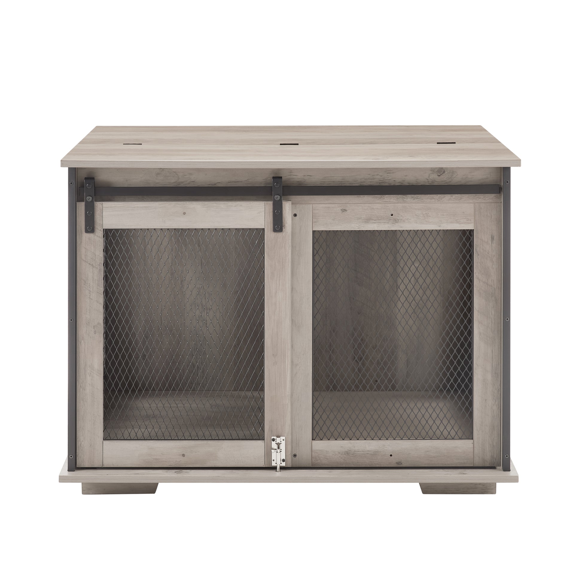 Hollo Farmhouse Crate – Gray Dog Kennel Table with Sliding Barn Door & Flip - Top Divider - JUSTLIVE NESTJUSTLIVE NEST