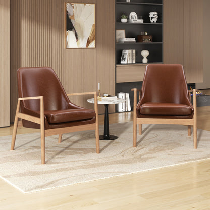 Vensora Chair Set – CognacHide PU, Timberrest Frame, Highback Lounge Form