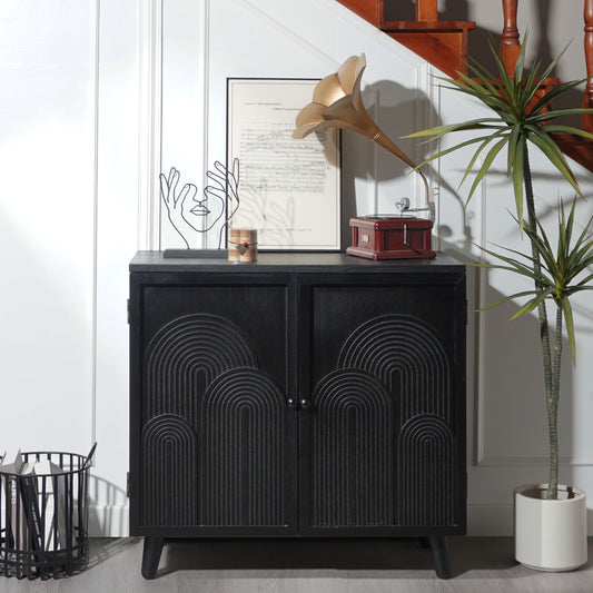 Navaro Accent Cabinet – 31" Black Wood Unit with Embossed Door Detail