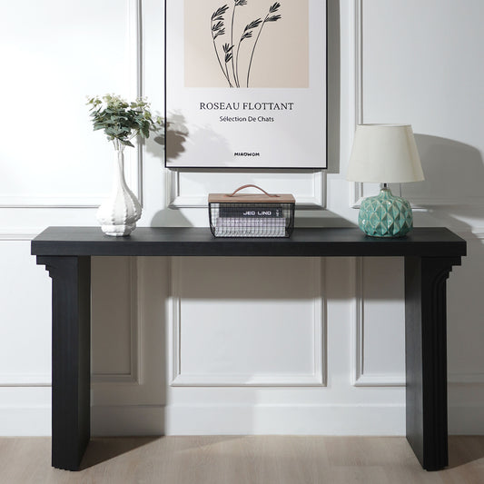 Lorwin Console Table – 58" Minimalist Woodform in DeepBlack Tone