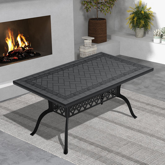 Avero Carved Patio Table – 59" Cast Aluminum Frame with Black Finish