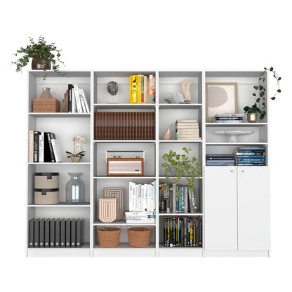 Clavira Quad Set – 4-Piece White Bookcase Living Room Ensemble