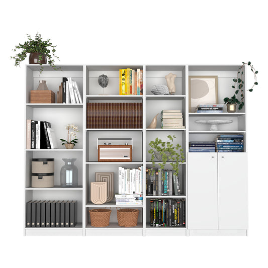 Clavira Quad Set – 4-Piece White Bookcase Living Room Ensemble