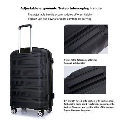 Jetera 3 - Piece PP Luggage Set – Black Hardshell Suitcases with Double Spinner Wheels & TSA Lock (20/24/28") - JUSTLIVE NESTJUSTLIVE NEST